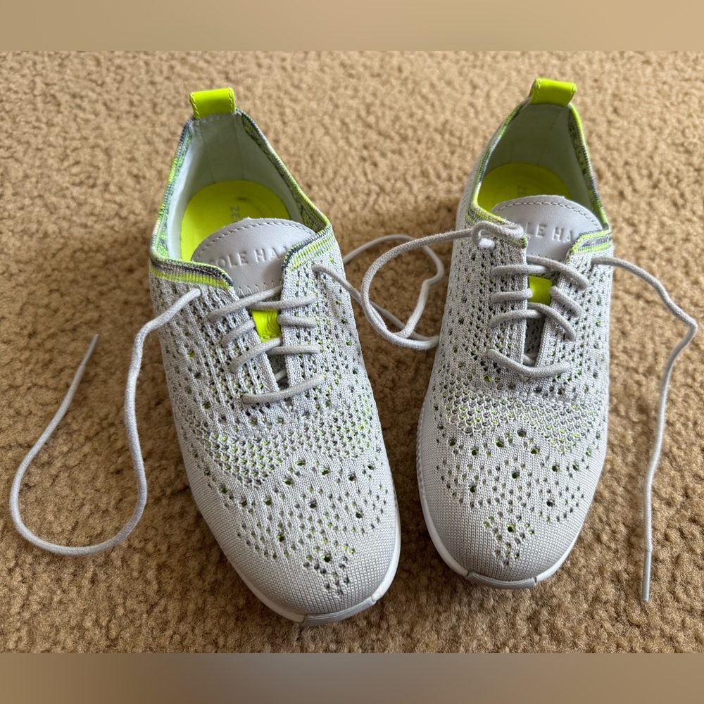 Cole Haan Women's Gray ZeroGrand Oxford Sneakers with Neon Accents size 5B
